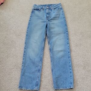 &Denim Women's High Waist Blue Jeans, straight Leg Fit.